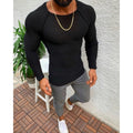 Men's Long Sleeve Ribbed Crew Neck Shirt Slim Fit 2