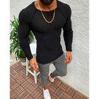 Men's Long Sleeve Ribbed Crew Neck Shirt Slim Fit 2