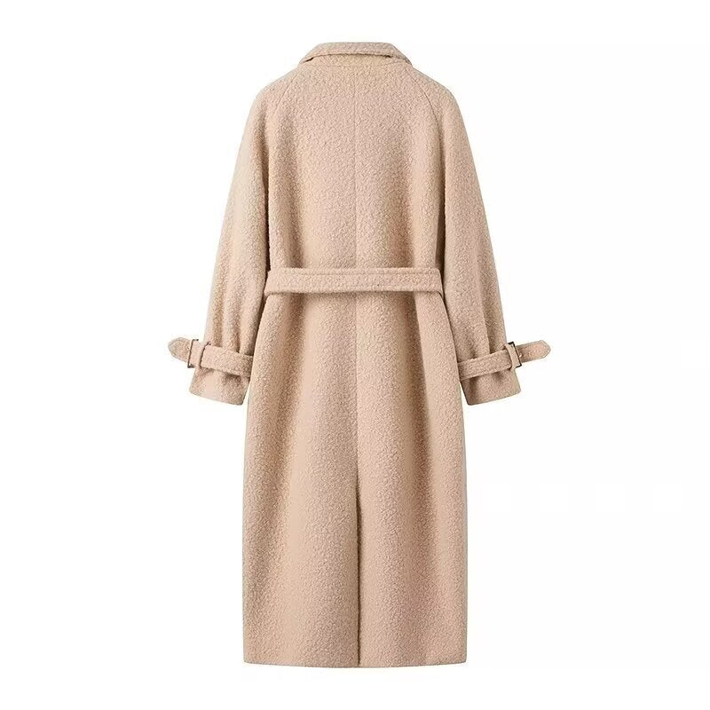 Women's Belted Coat Double-Breasted Long Teddy Coat 3