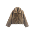 Women's Oversized Faux Fur Jacket with Wide Collar 6