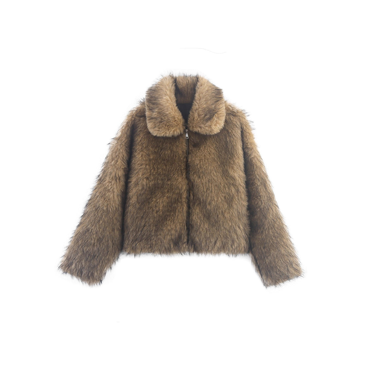 Women's Oversized Faux Fur Jacket with Wide Collar 6