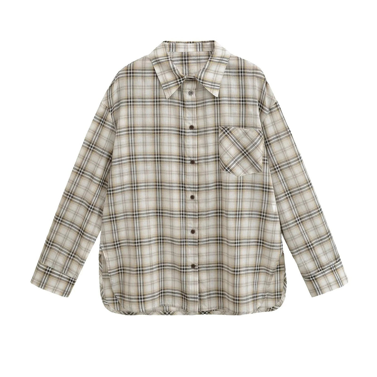 Women's Plaid Flannel Shirt Button-Front with Chest Pocket 2