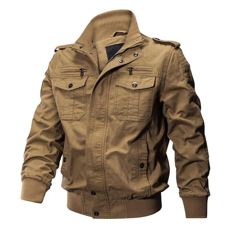 Men's Canvas Field Jacket with Stand Collar Zipper Front 5