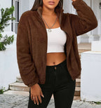 Women's Teddy Zip Jacket with High Collar and Relaxed Fit 1