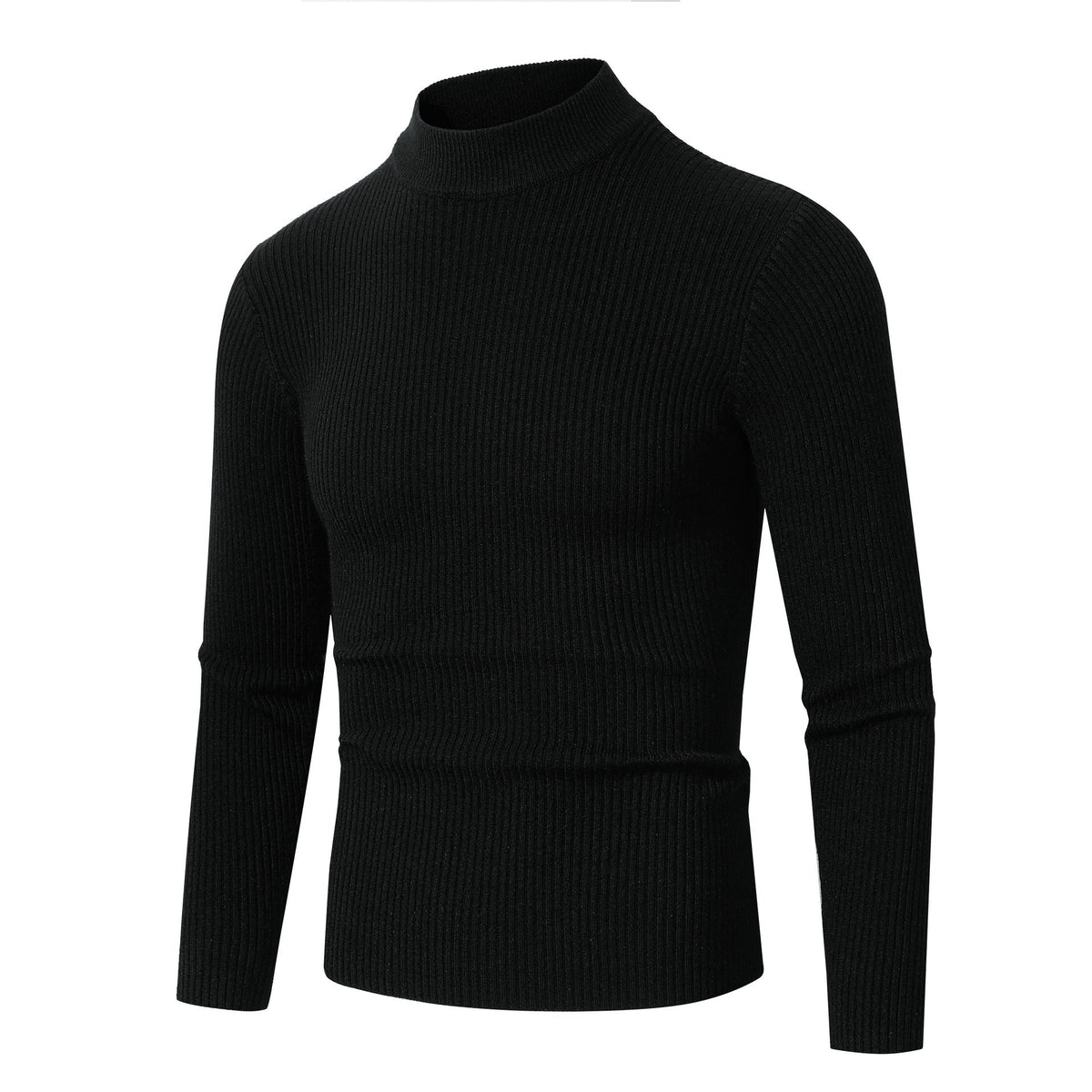Men's Ribbed Turtleneck Sweater Slim Fit Long Sleeve 1