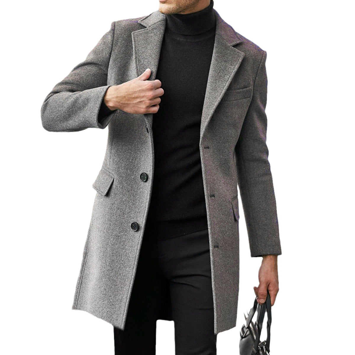 Men's Notch-Collar Tailored Overcoat with Flap Pockets 5