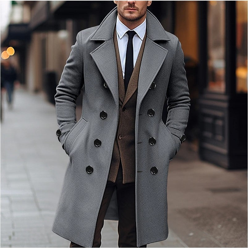 Men's Double-Breasted Trench Coat Notch Collar 4