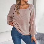 Women's Open-Knit Pullover Sweater with Balloon Sleeves 13