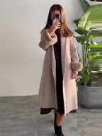 Women's Long Open-Front Coat with Faux Fur Cuffs 3