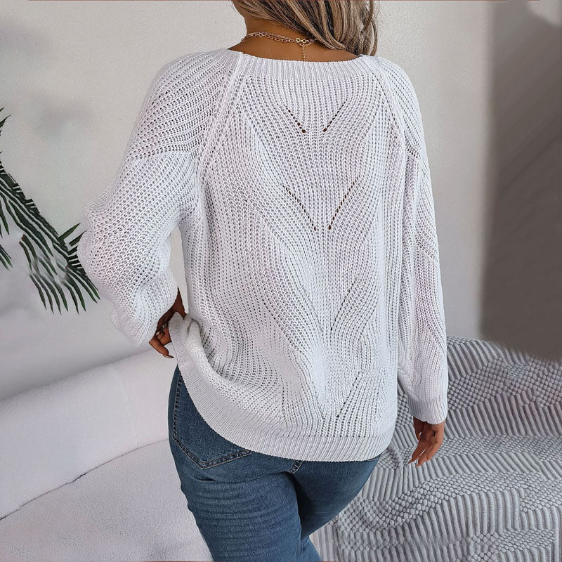 Women's Open-Knit Pullover Sweater with Balloon Sleeves 9