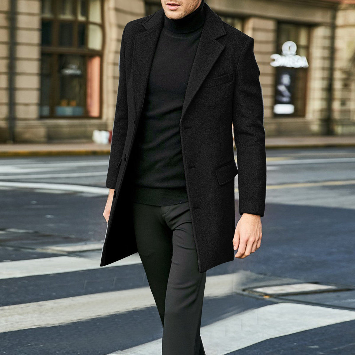 Men's Notch-Collar Tailored Overcoat with Flap Pockets 4