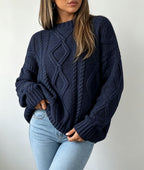 Women's Oversized Cable-Knit Sweater with Crew Neck 2