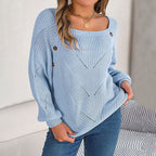 Women's Open-Knit Pullover Sweater with Balloon Sleeves 6