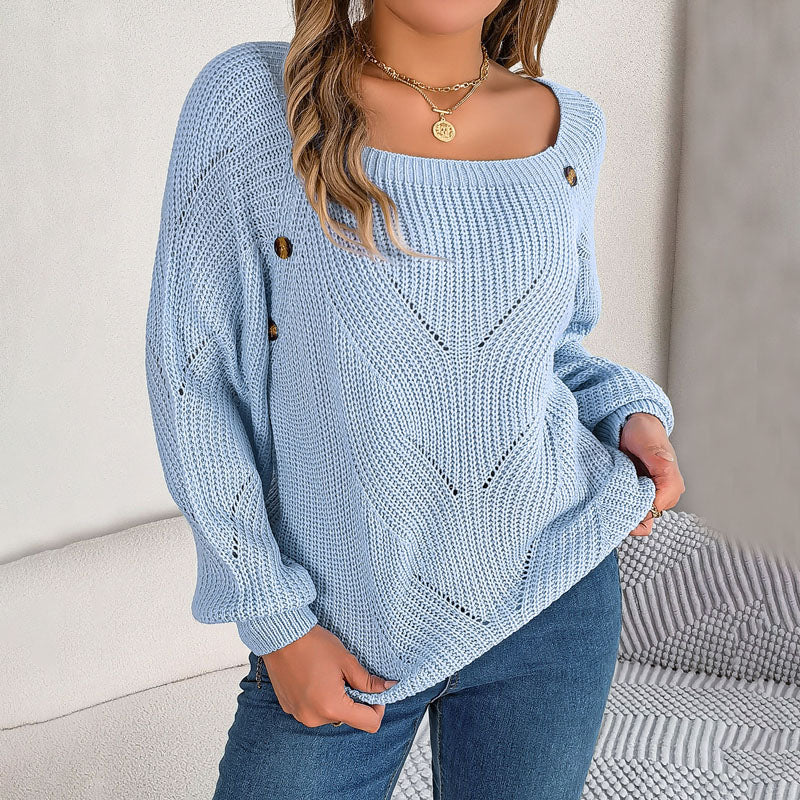 Women's Open-Knit Pullover Sweater with Balloon Sleeves 6