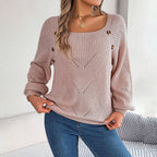 Women's Open-Knit Pullover Sweater with Balloon Sleeves 14