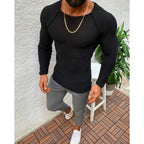 Men's Long Sleeve Ribbed Crew Neck Shirt Slim Fit 5