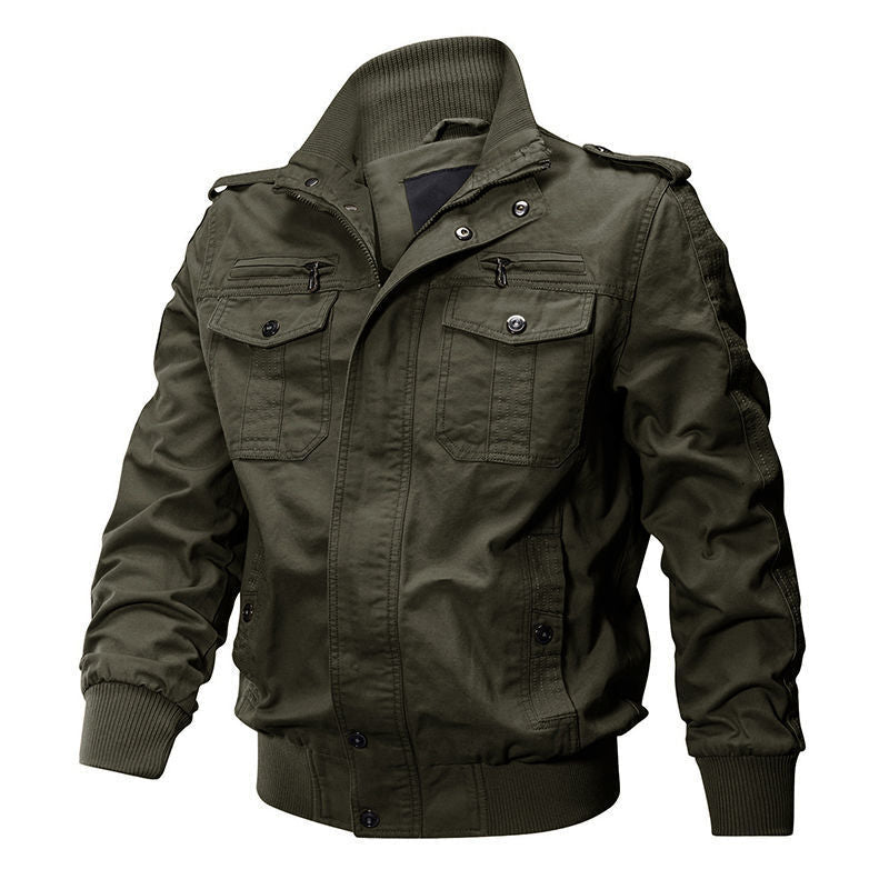 Men's Canvas Field Jacket with Stand Collar Zipper Front 8