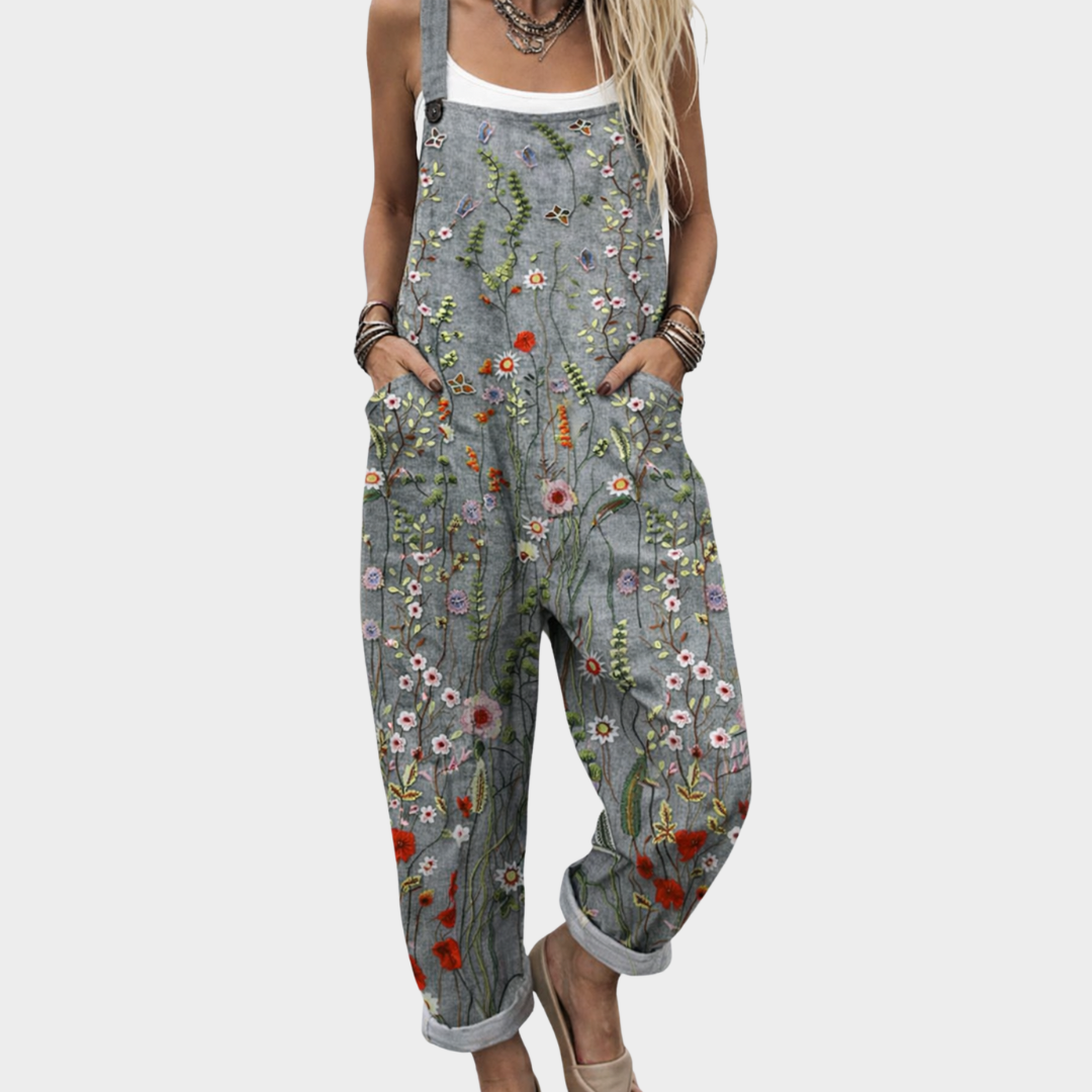 Jocelyn | Comfortable Gray Floral Jumpsuit 1