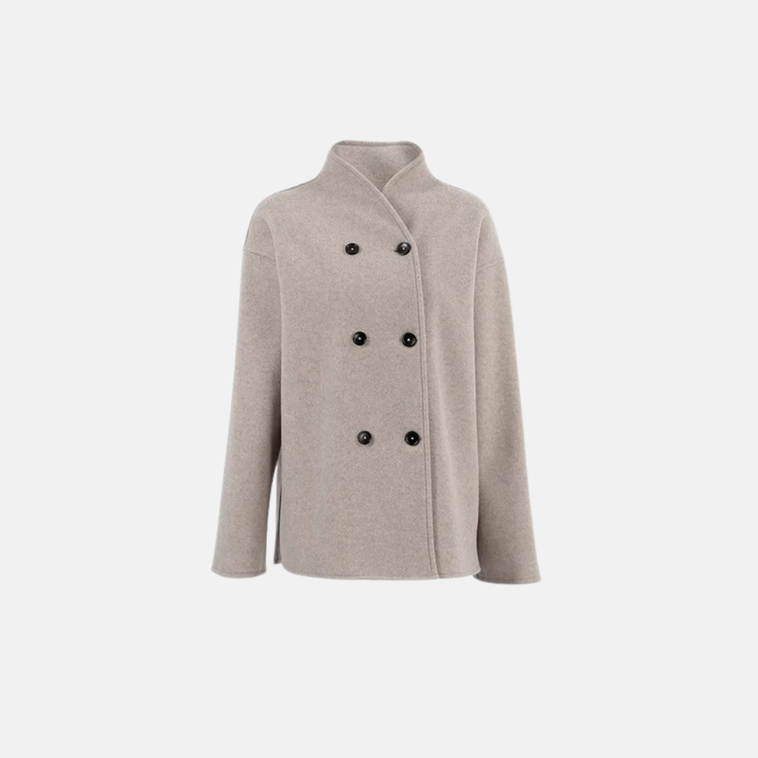 Women's Double-Breasted Coat with V-Neck and Button Front 2