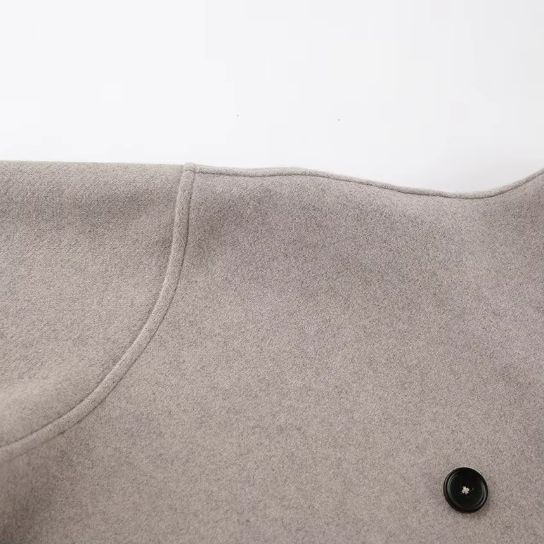 Women's Double-Breasted Coat with V-Neck and Button Front 6