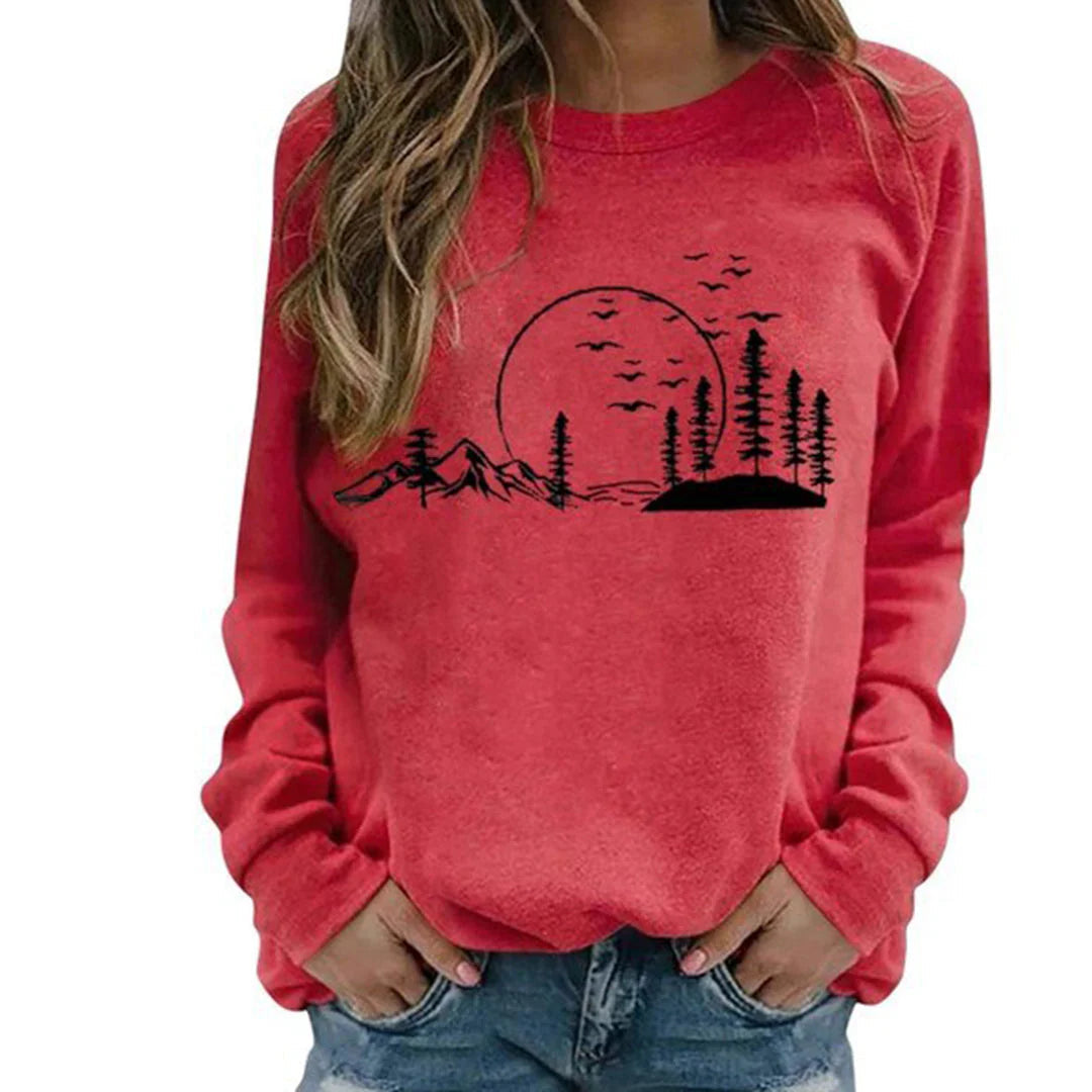Women's Crewneck Sweatshirt with Nature Graphic Print 5