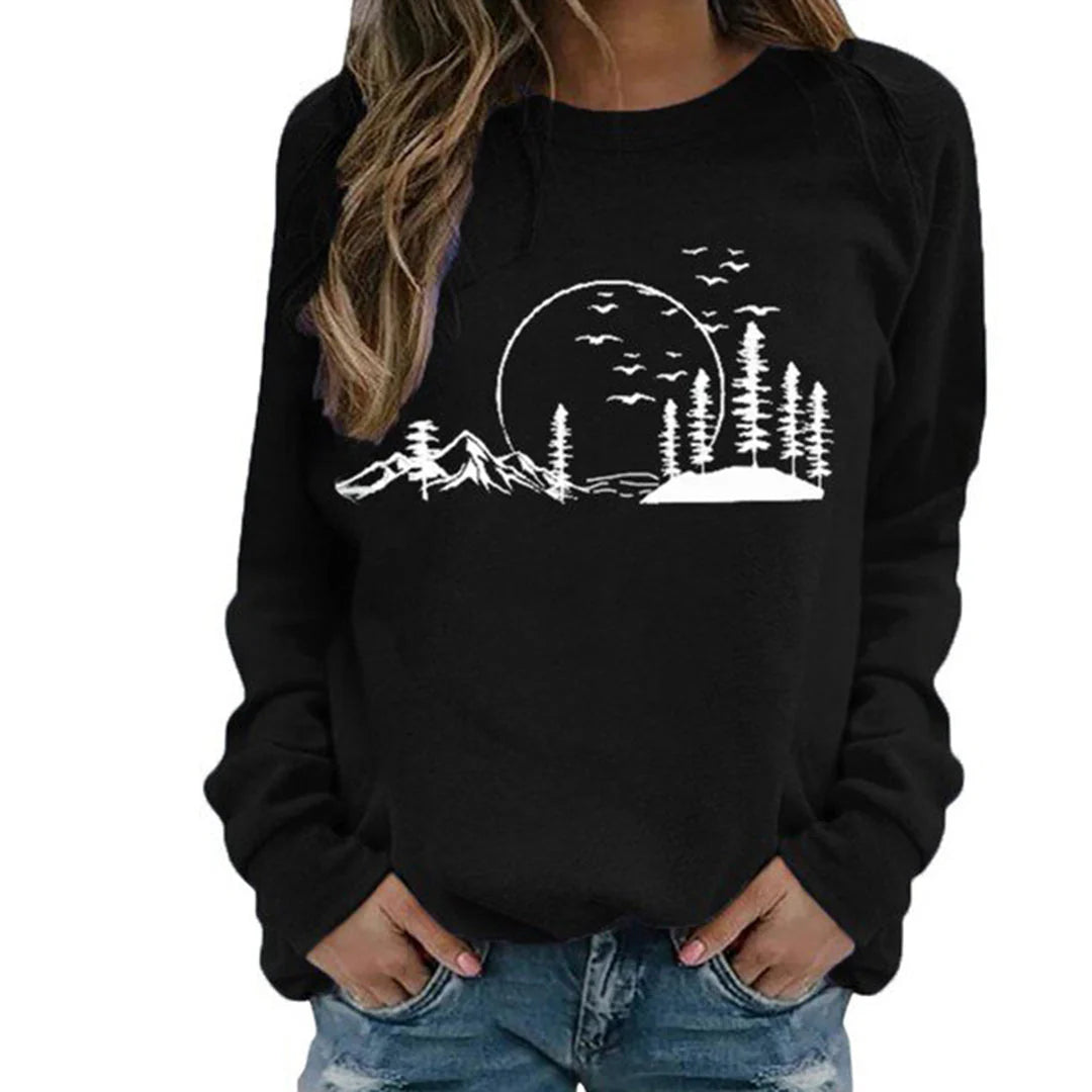 Women's Crewneck Sweatshirt with Nature Graphic Print 2