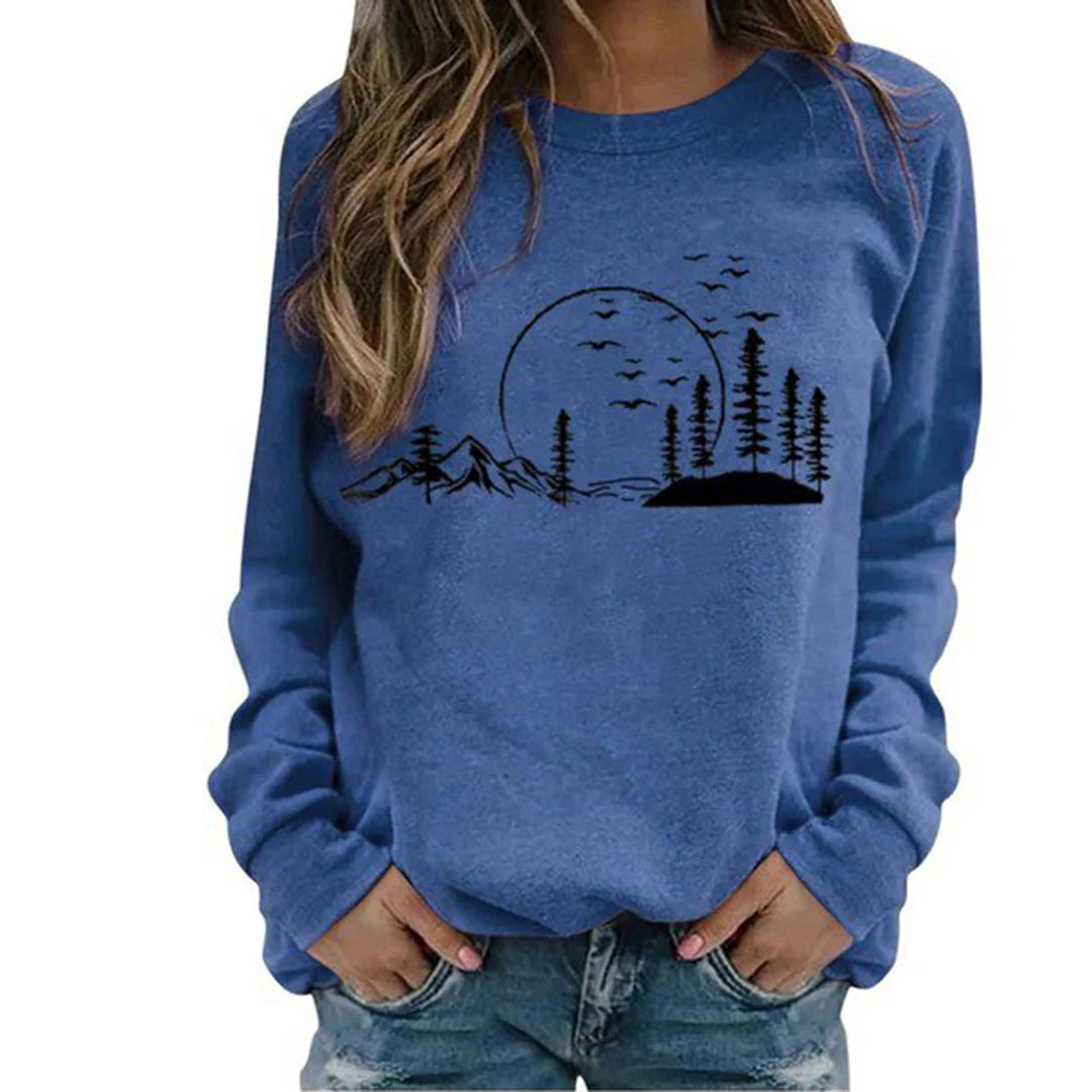 Women's Crewneck Sweatshirt with Nature Graphic Print 4