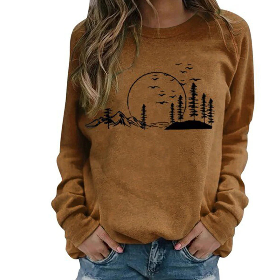 Women's Crewneck Sweatshirt with Nature Graphic Print 1