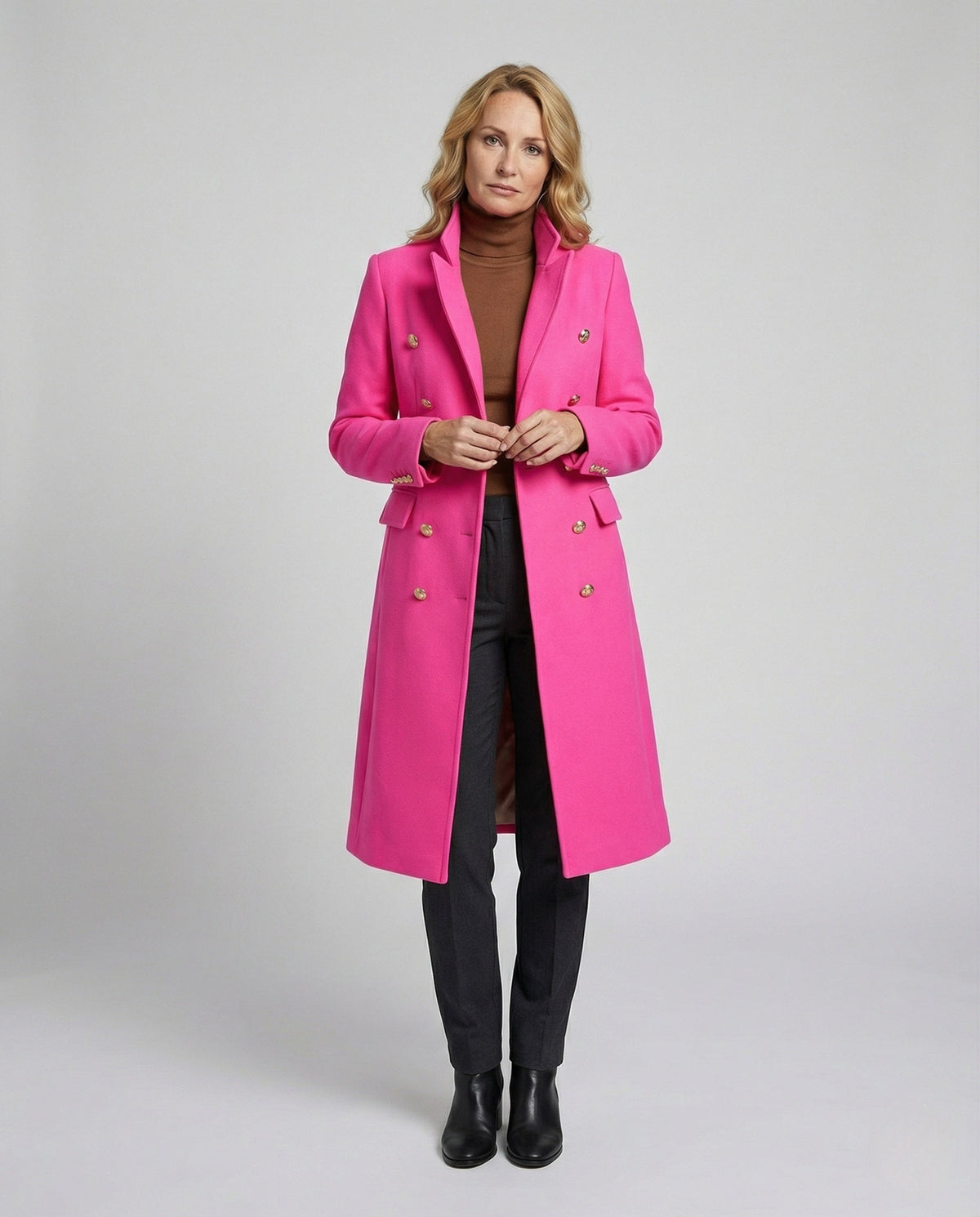 Women's Double-Breasted Long Blazer Coat with Notched Lapel 5