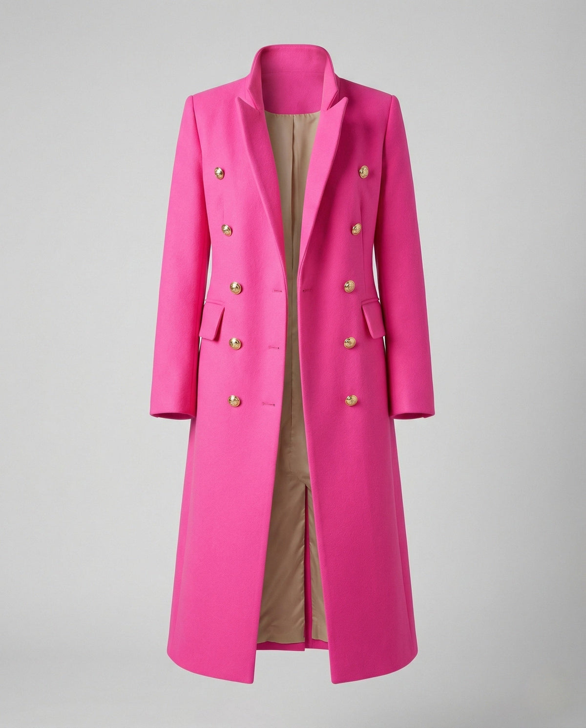 Women's Double-Breasted Long Blazer Coat with Notched Lapel 1