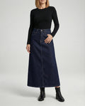Women's Maxi Denim Skirt with Side Slit and Button Closure 1