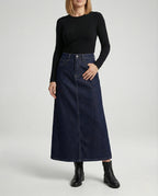 Women's Maxi Denim Skirt with Side Slit and Button Closure 1