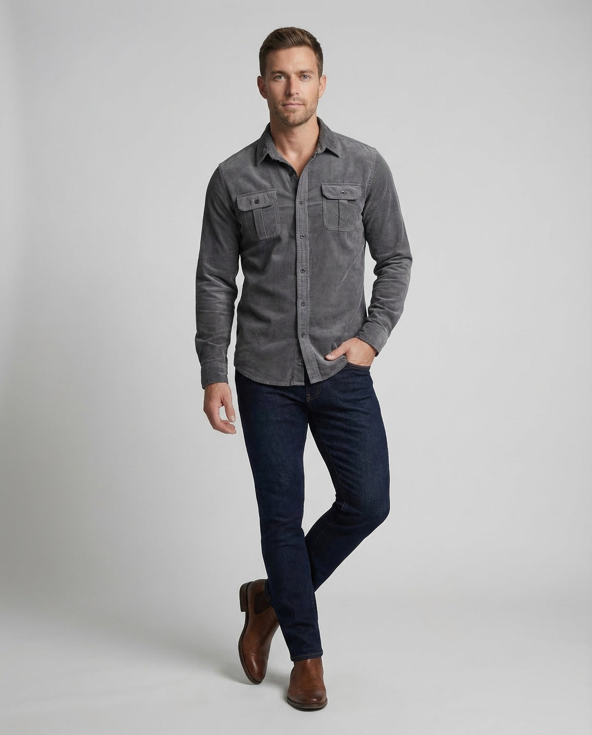 Men's Vintage Corduroy Shirt with Button-Down Chest Pockets 7