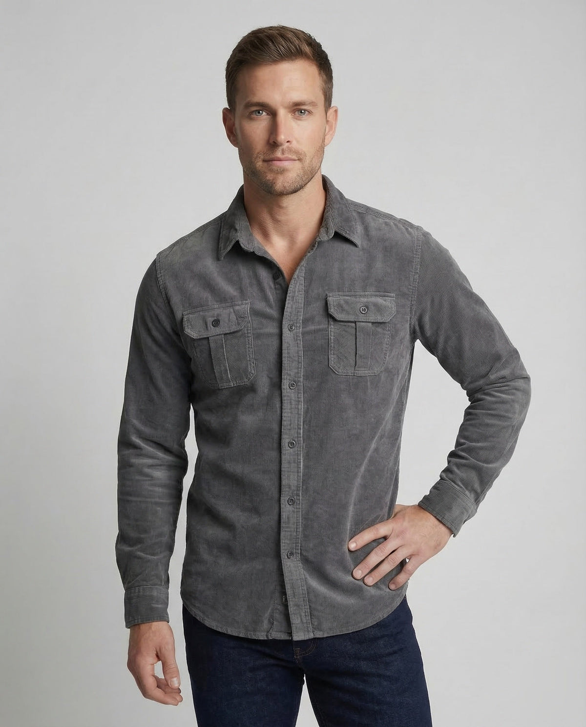 Men's Vintage Corduroy Shirt with Button-Down Chest Pockets 8