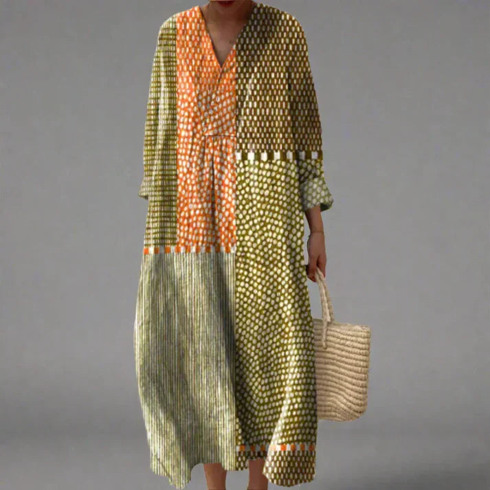Fabrine | Stylish Geometric V-Neck Dress 2