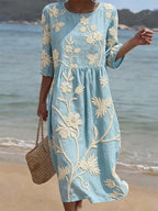 Saffron | Elegant Floral Round Neck Dress 1
