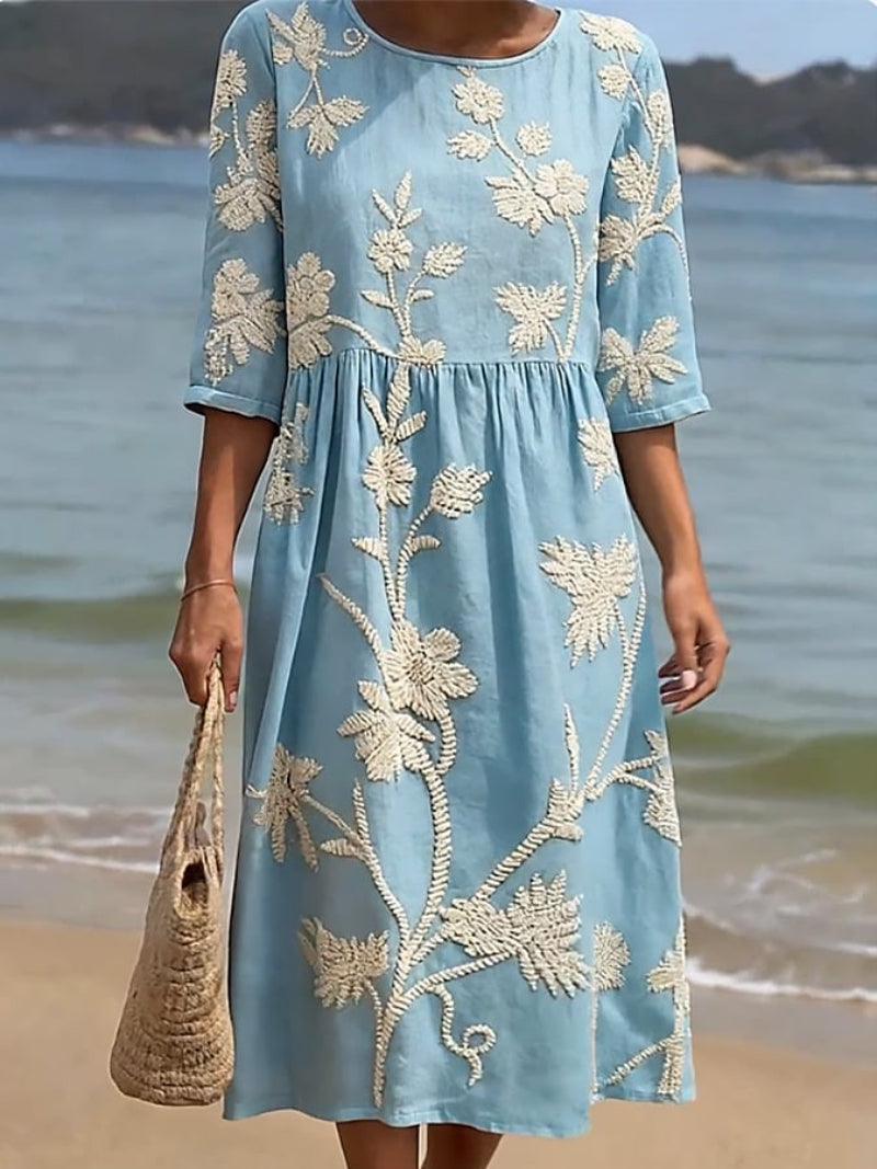 Saffron | Elegant Floral Round Neck Dress 2