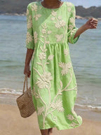 Saffron | Elegant Floral Round Neck Dress 4