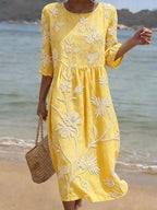 Saffron | Elegant Floral Round Neck Dress 5