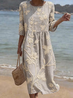 Saffron | Elegant Floral Round Neck Dress 6