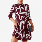 Romilly | Abstract Print Mock Neck Shift Dress with 3/4 Sleeves 1