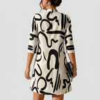 Romilly | Abstract Print Mock Neck Shift Dress with 3/4 Sleeves 8