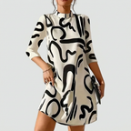 Romilly | Abstract Print Mock Neck Shift Dress with 3/4 Sleeves 7