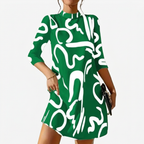 Romilly | Abstract Print Mock Neck Shift Dress with 3/4 Sleeves 3