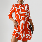 Romilly | Abstract Print Mock Neck Shift Dress with 3/4 Sleeves 5