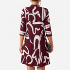 Romilly | Abstract Print Mock Neck Shift Dress with 3/4 Sleeves 2