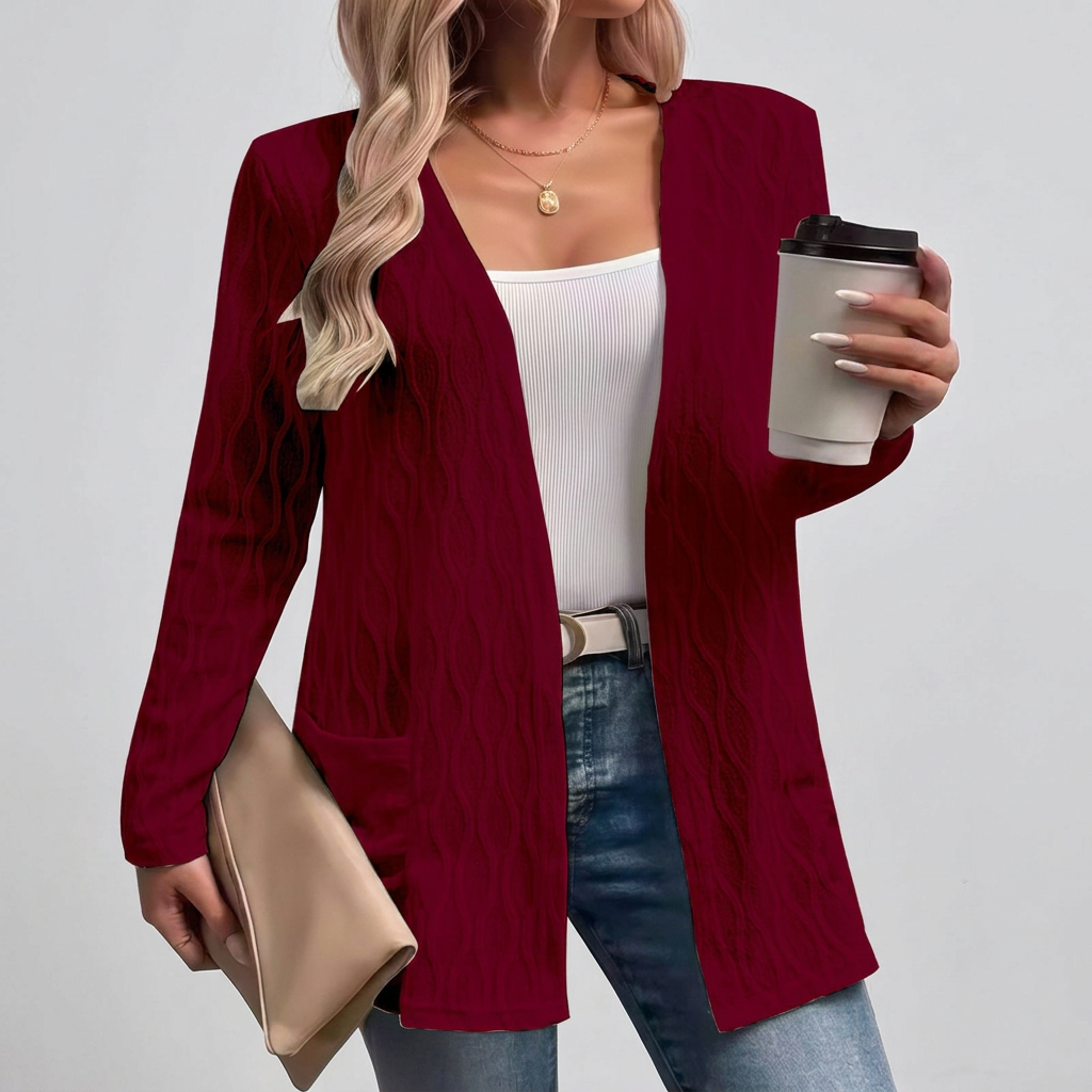Rosalie | Textured Open-Front Longline Cardigan with Pockets 2