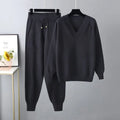 Women's V-Neck Sweater and Jogger Set Ribbed Trim 1