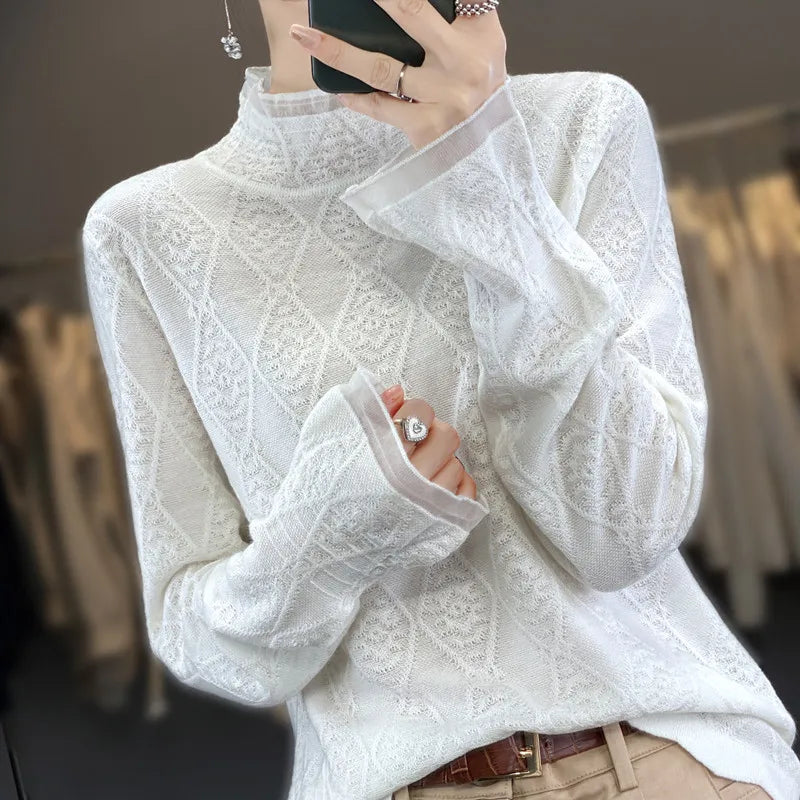 Women's Diamond Knit Pullover with V-Neckline 2