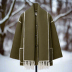 Women's Shawl Collar Coat with Button Front and Fringe Trim 4
